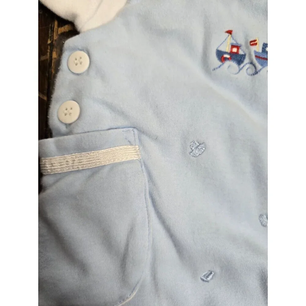 Vintage 90s Baby Boy Sailboat Blue Romper 3 Months